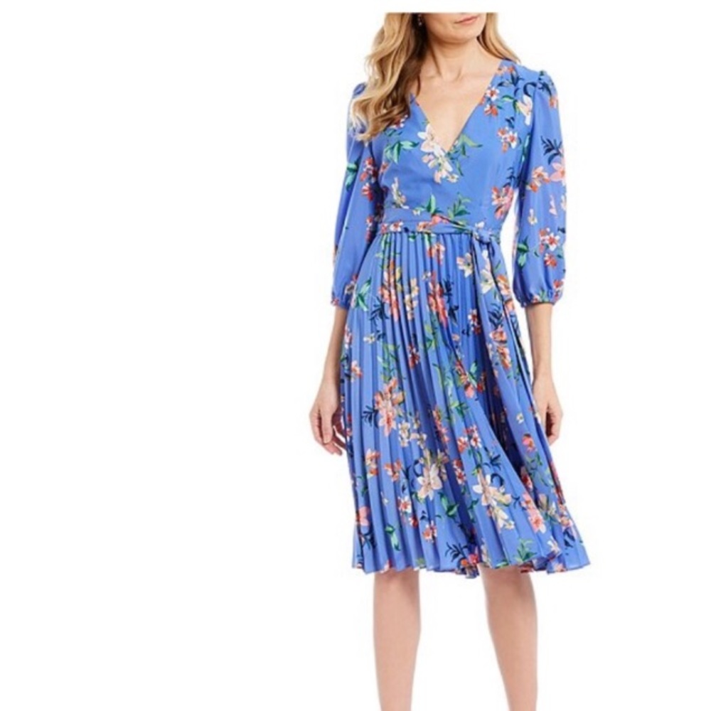 Eliza J Floral Print Pleated Faux Wrap Midi Dress